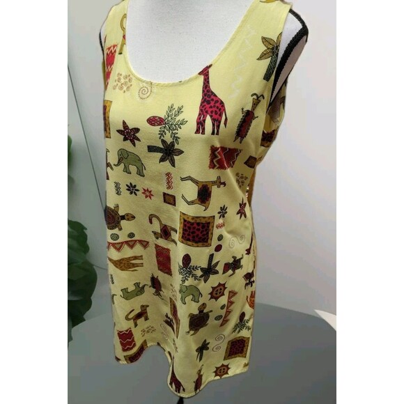 Vintage Connie Choi Mini Dress Size M Yellow Animals Sleeveless Tie - Picture 3 of 13